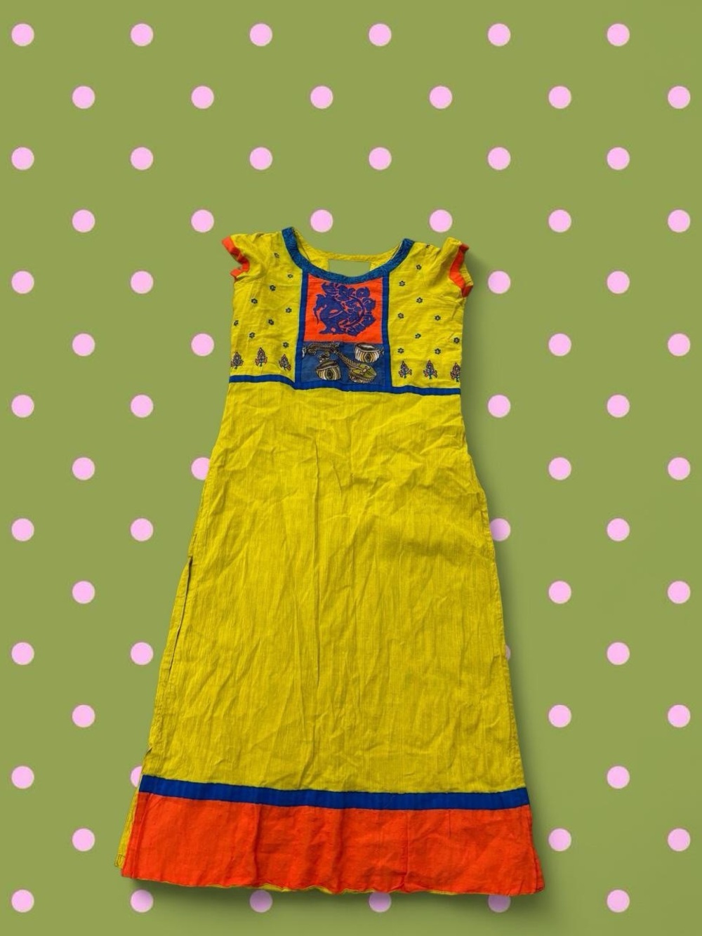 Girls Yellow & Orange Embroidered Maxi Dress
